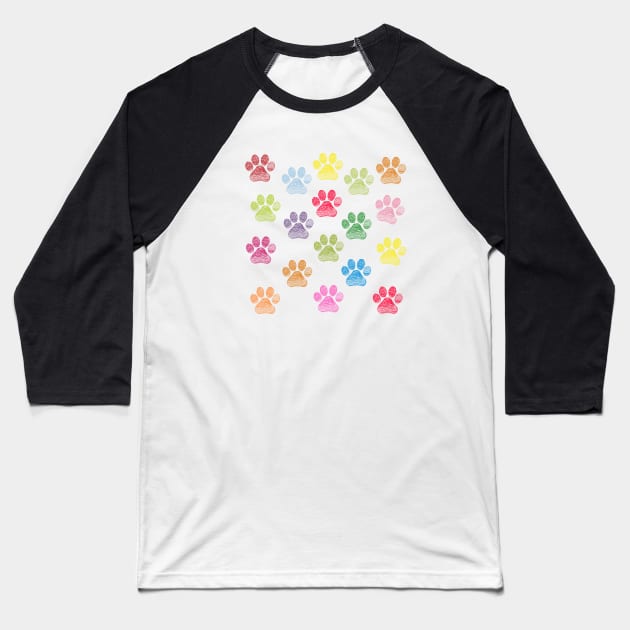 Cute doodle hand drawn colorful paw prints Baseball T-Shirt by GULSENGUNEL